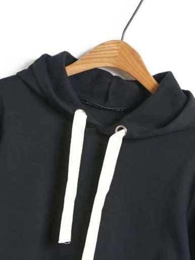 Contrast Drawstring Loose Hoodie