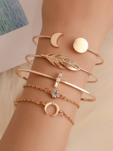 6pcs Round Pointer Quartz Watch & Bracelet Set