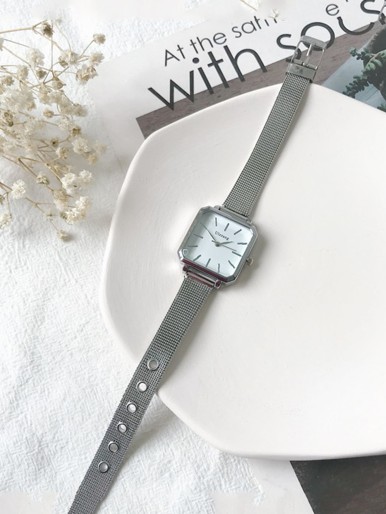 Simple Square Dial Mesh Strap Quartz Watch