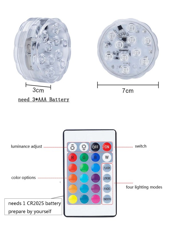 1 قطعة التحكم عن بعد مصباح مقاوم للماء الملونة