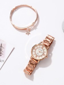 Rhinestone Decor Roman Numerals Watch & 1pc Bracelet