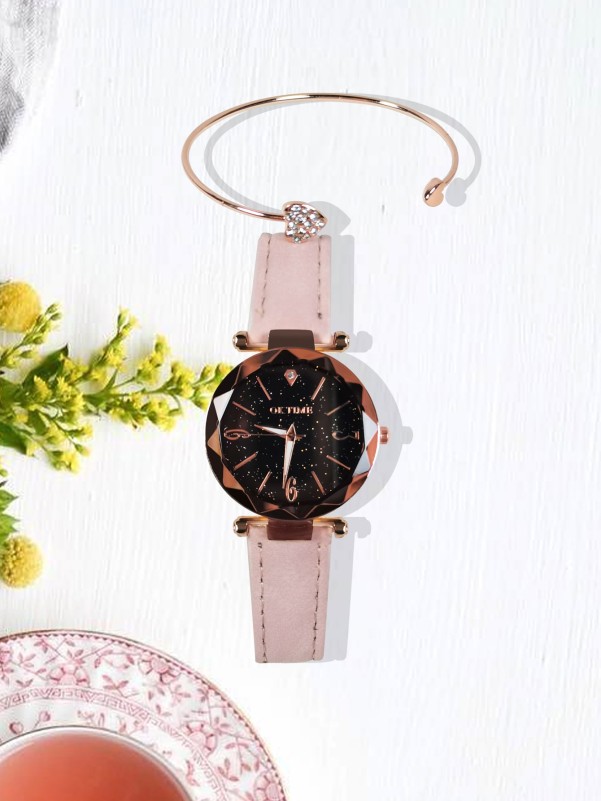 1pc Quartz Watch With 1pc Bracelet