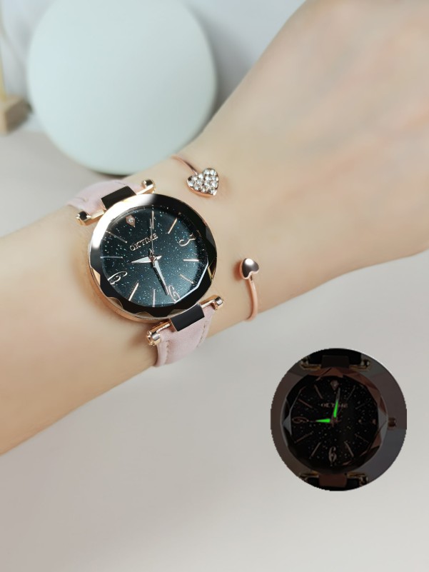 1pc Quartz Watch With 1pc Bracelet