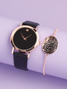 1pc Round Pointer Quartz Watch & 1pc Bracelet