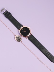 1pc Round Pointer Quartz Watch & 1pc Bracelet