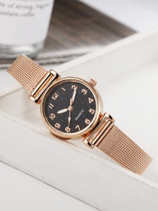 1pc Mesh Strap Round Pointer Watch & 4pcs Bracelet