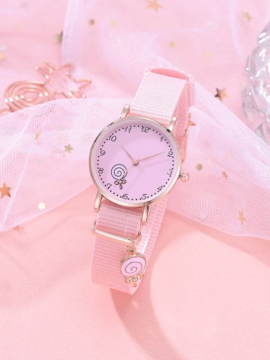 1pc Kids Canvas Strap Quartz Watch & 1pc Bracelet