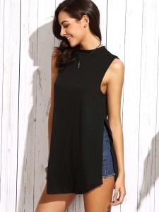 Cutout Sides Split Sleeveless Top