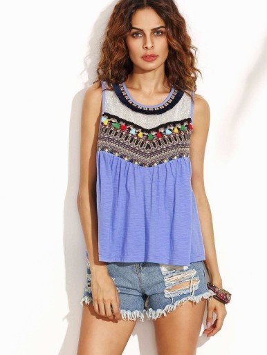 Embroidered Tape Detail Tank Top