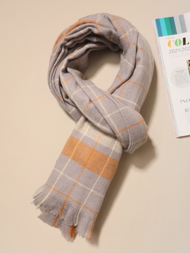 Men Raw Hem Plaid Scarf