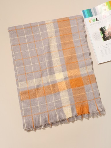 Men Raw Hem Plaid Scarf