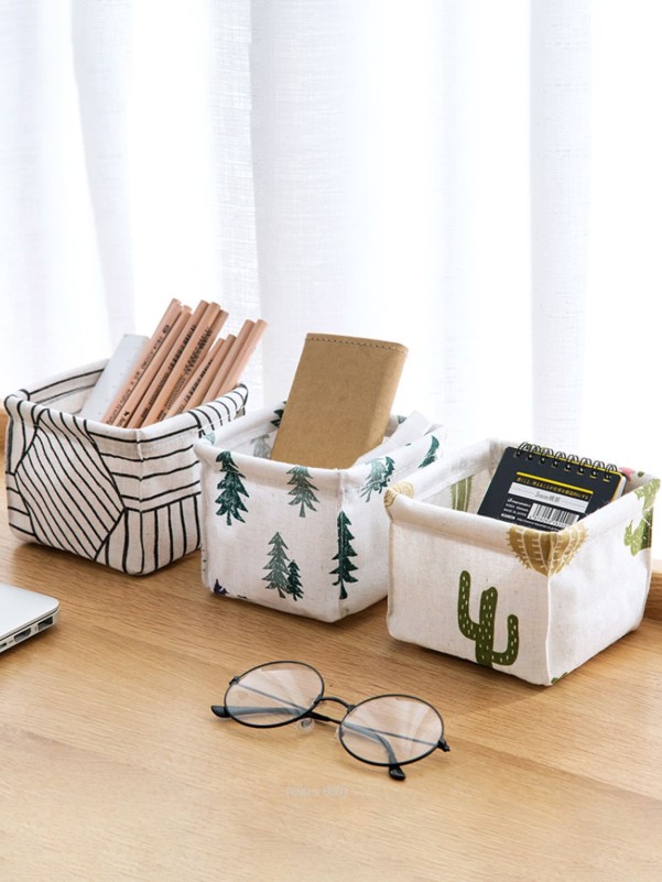 1pc Plant Print Random Desktop Storage Basket