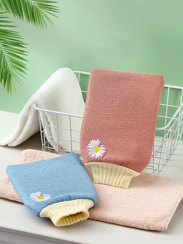 1pc Daisy Embroidery Random Exfoliating Bath Glove