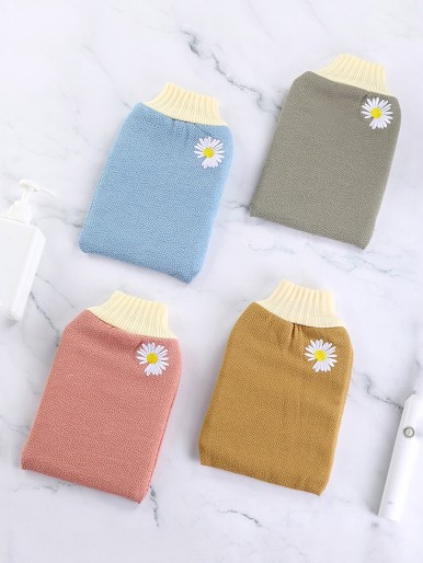 1pc Daisy Embroidery Random Exfoliating Bath Glove