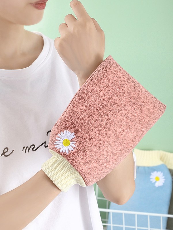 1pc Daisy Embroidery Random Exfoliating Bath Glove