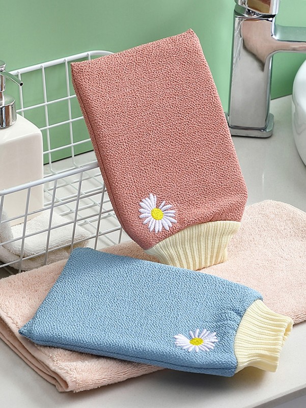 1pc Daisy Embroidery Random Exfoliating Bath Glove