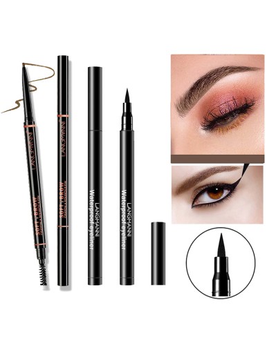 1pc Liquid Eyeliner Pen & 1pc 2 In 1 Eyebrow Pencil