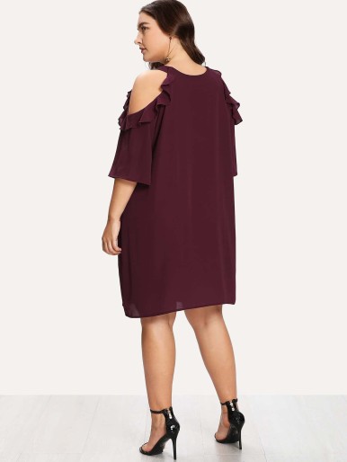 Plus Flounce Cold Shoulder Dress