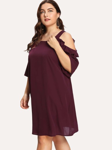 Plus Flounce Cold Shoulder Dress