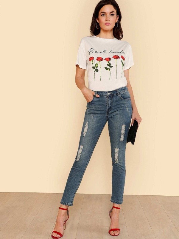 T-shirt with letters and flowers
