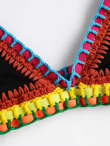 Triangle bikini set with crochet trim