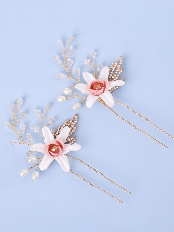 5pcs Flower & Faux Pearl Decor Bridal Headwear Set