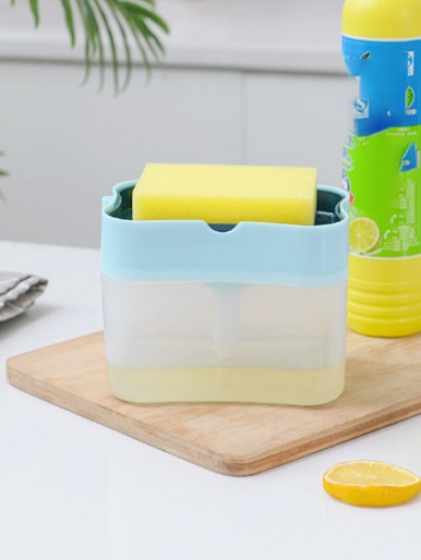 1set Random Color Dish Cleaning Soap Dispenser & Sponge Brush
