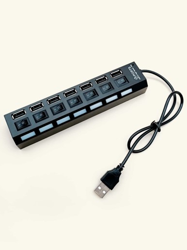 1pc Seven-USB Splitter With Light & Switch
