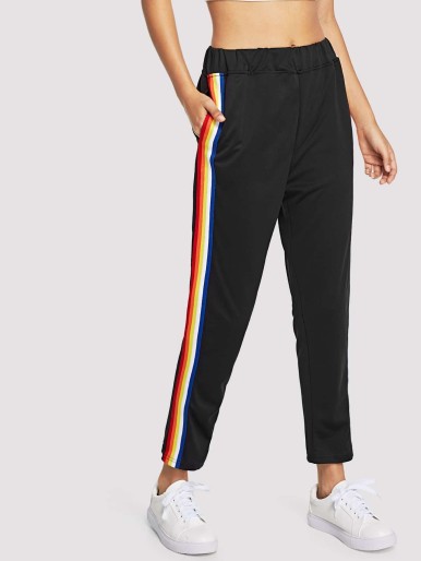 Colorful Striped Tape Side Pants