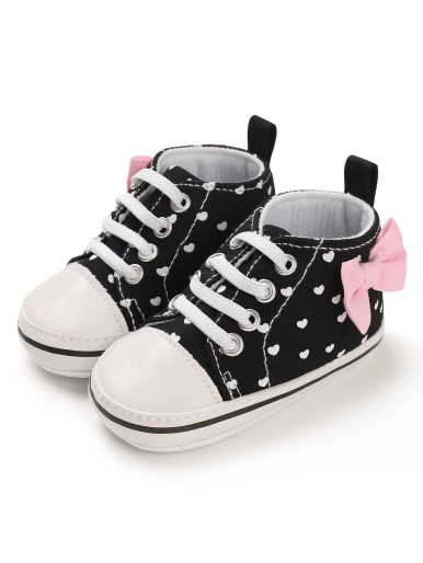 Baby Girl Bow Decor Heart Graphic Sneakers