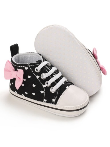 Baby Girl Bow Decor Heart Graphic Sneakers