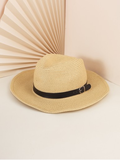 Men Belt Decor Straw Hat