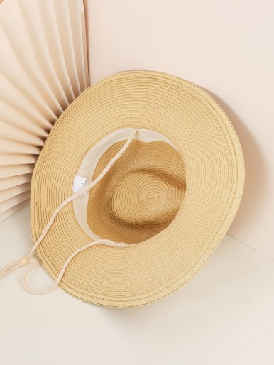 Men Belt Decor Straw Hat