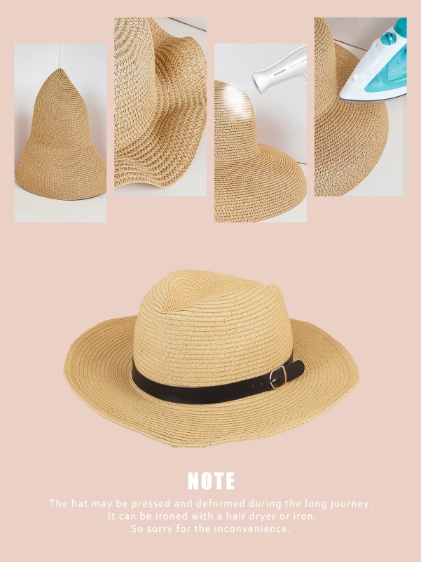 Men Belt Decor Straw Hat