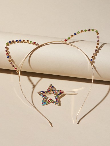 2pcs Colorful Rhinestone Decor Star Shaped Hair Accessory