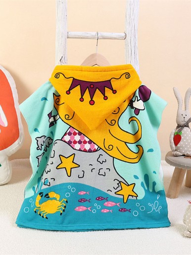 Kids Mermaid Print Hooded Bathrobe