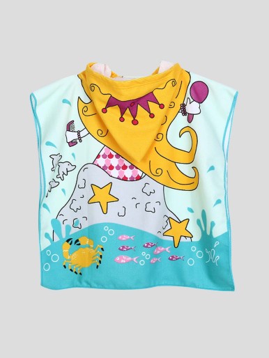 Kids Mermaid Print Hooded Bathrobe