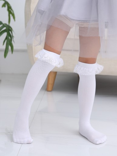 Toddler Girls Lace Trim Knee High Socks