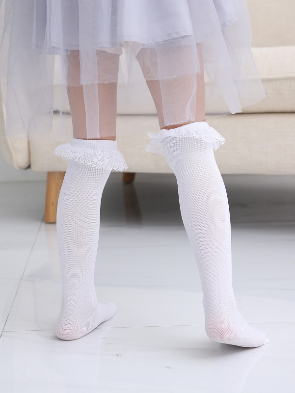 Toddler Girls Lace Trim Knee High Socks