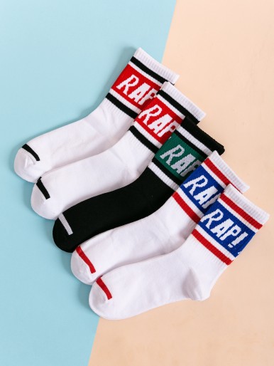 5pairs Men Letter Graphic Socks