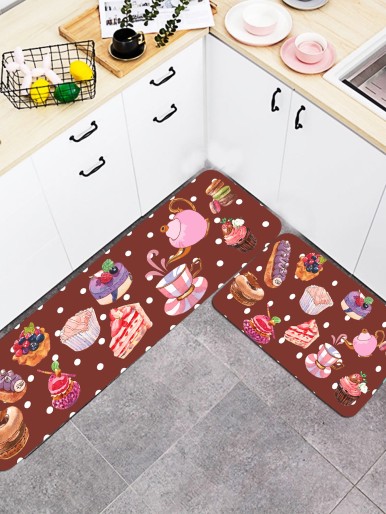 1pc Dessert Print Kitchen Carpet