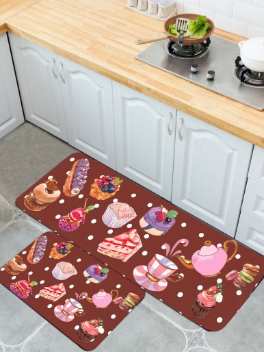 1pc Dessert Print Kitchen Carpet