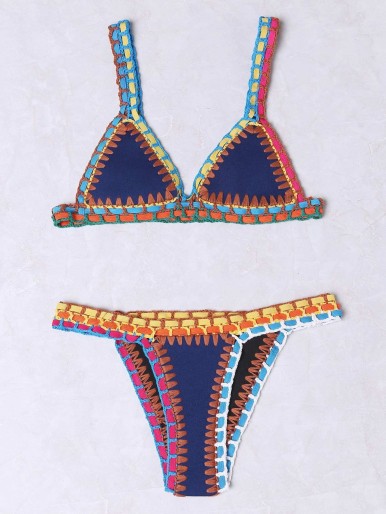 Contrast triangle bikini set -blue