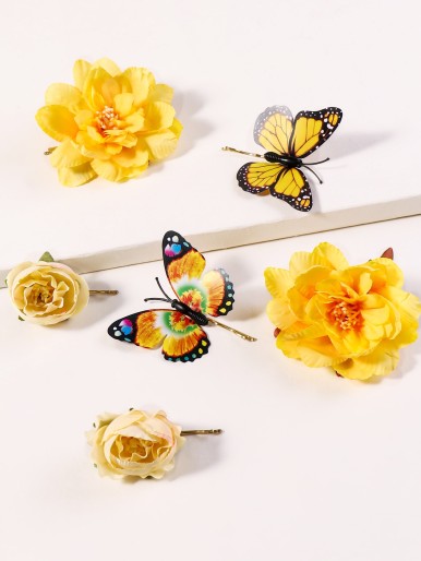 6pcs Flower Decor Hair Clip