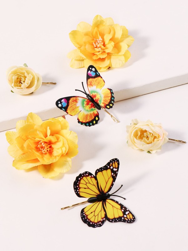 6pcs Flower Decor Hair Clip