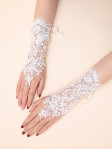 Flower Embroidery Lace Long Gloves