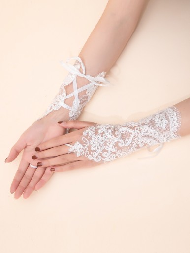 Flower Embroidery Lace Long Gloves