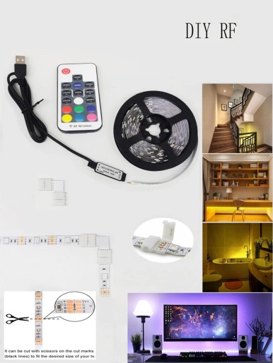 1pc 7 Color Strip Light With Remote Control