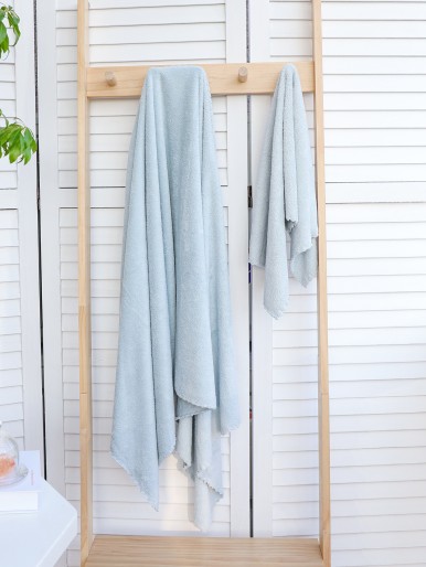 2pcs Solid Color Towel & Bath Towel Set