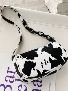 Girls Chain Decor Cow Pattern Shoulder Bag